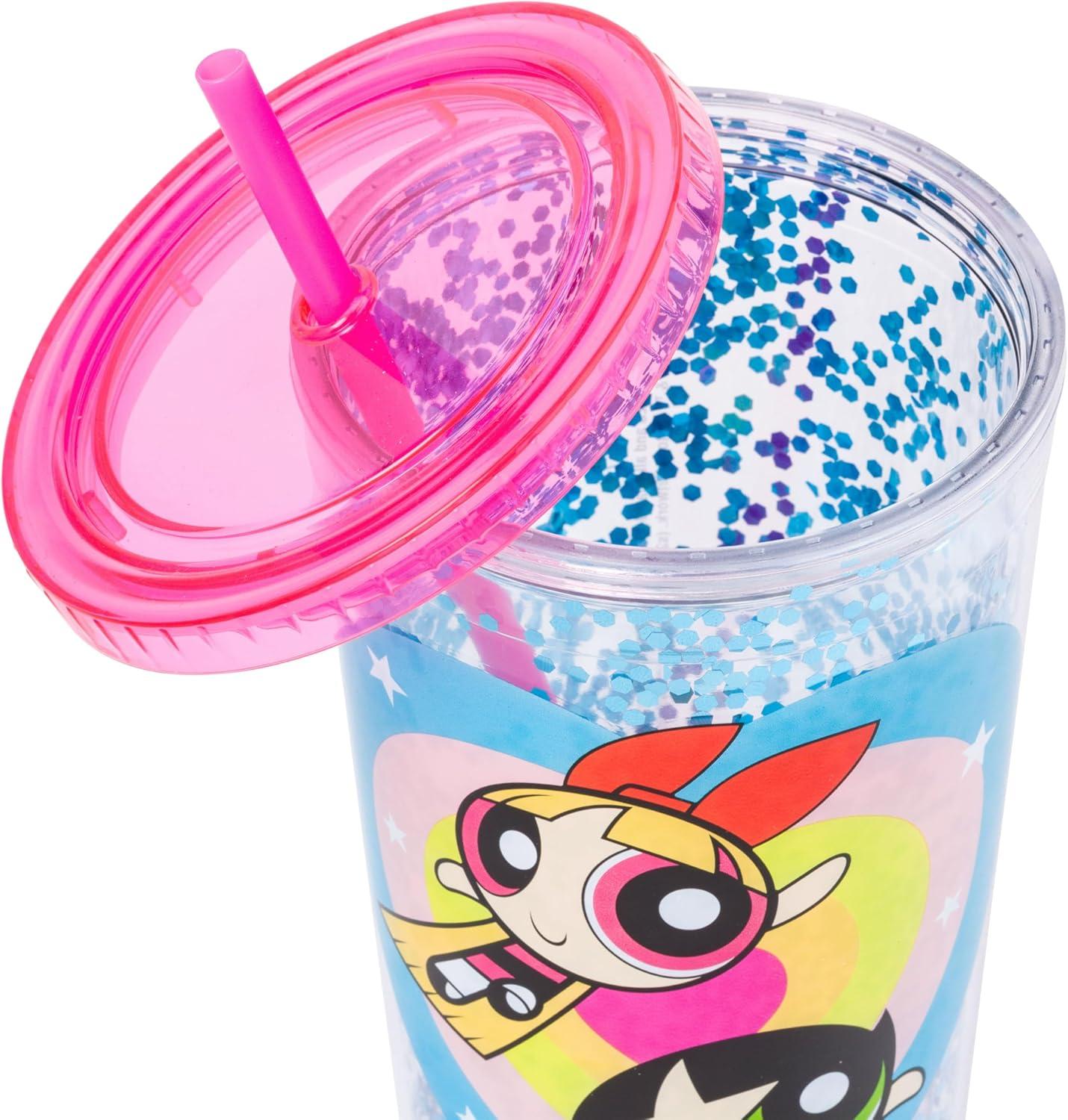 imageSilver Buffalo Wicked Core Elphaba and Glinda Split Patterns Rhinestone Lid 20oz Plastic Tall Cold Cup wLid and StrawThe Powerpuff Girls Big
