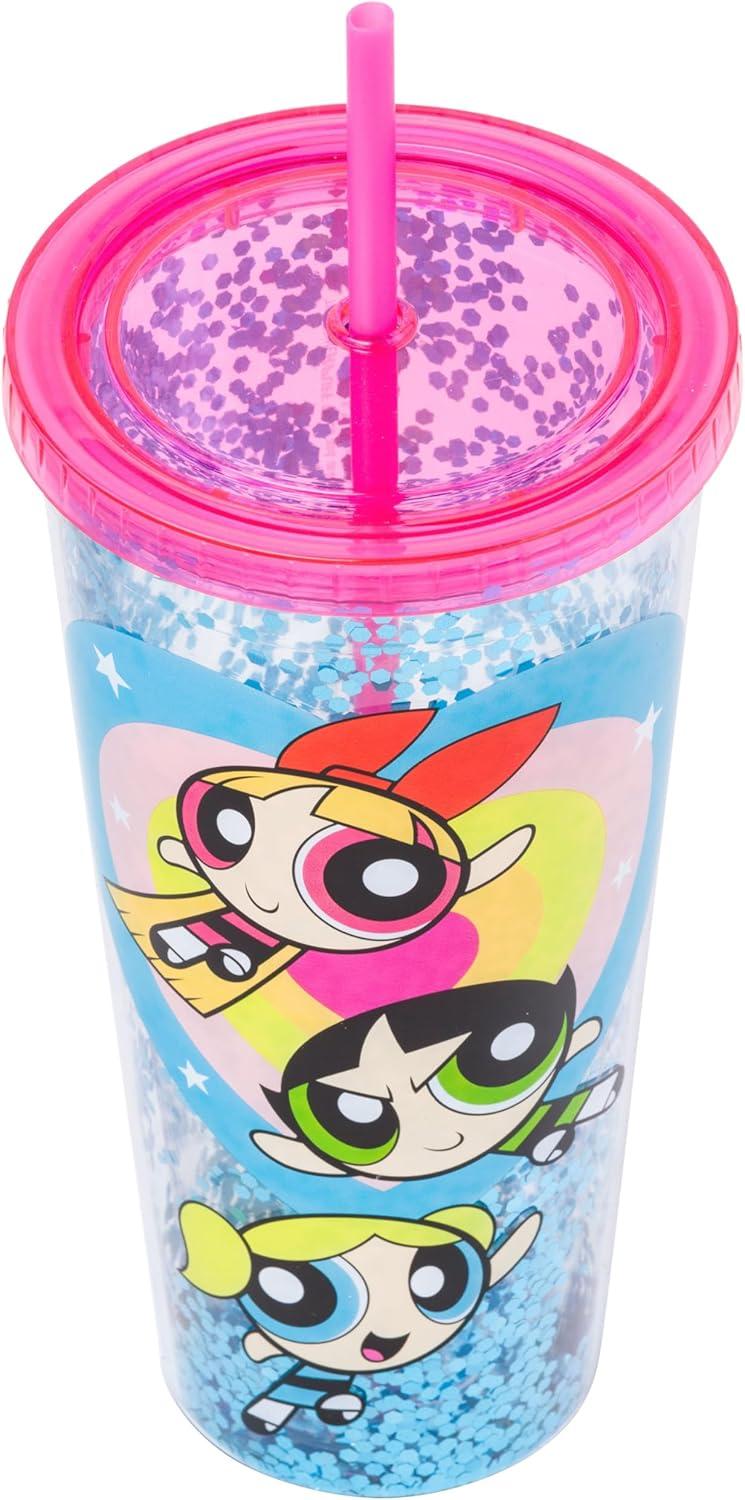 imageSilver Buffalo Wicked Core Elphaba and Glinda Split Patterns Rhinestone Lid 20oz Plastic Tall Cold Cup wLid and StrawThe Powerpuff Girls Big