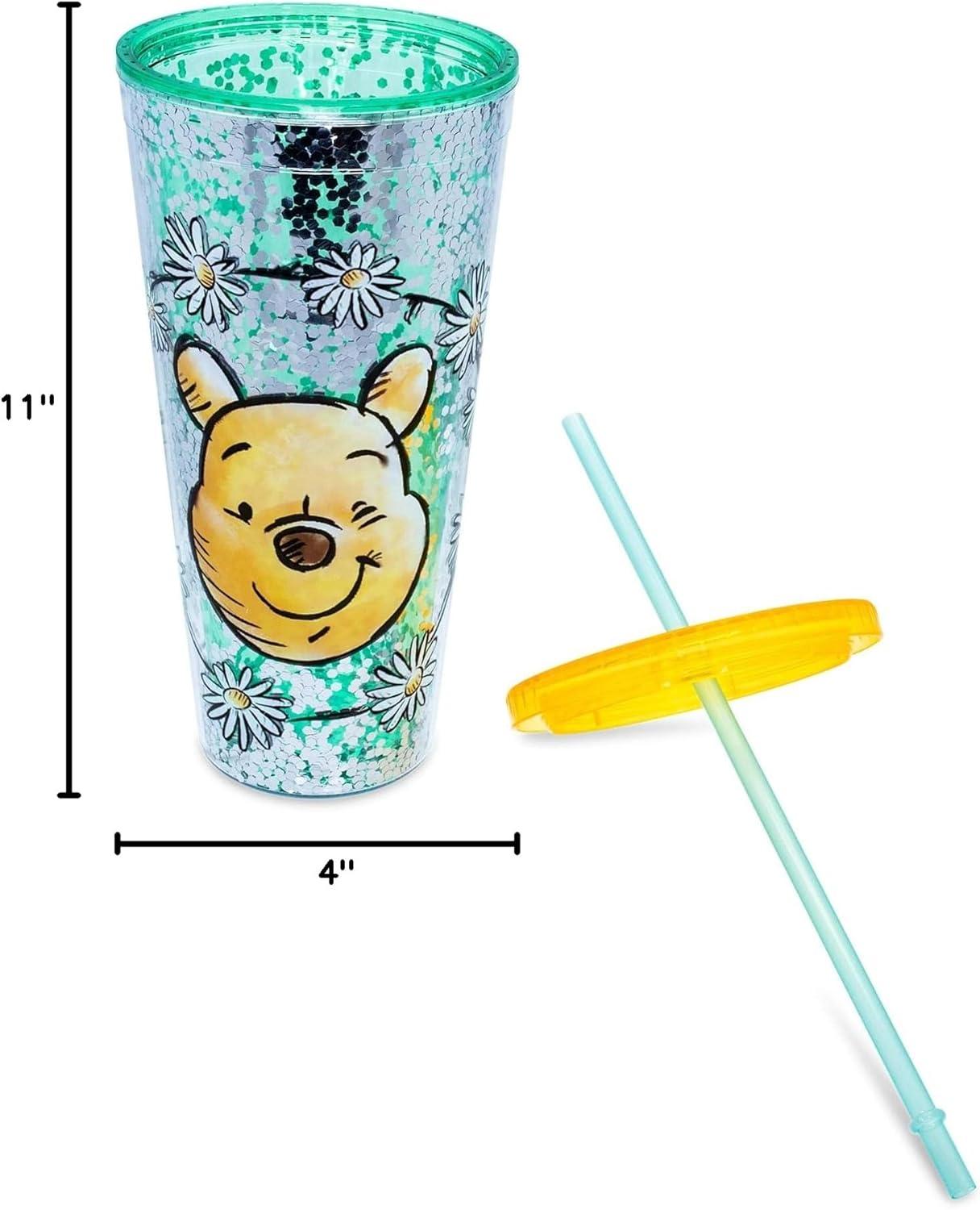 imageSilver Buffalo Wicked Core Elphaba and Glinda Split Patterns Rhinestone Lid 20oz Plastic Tall Cold Cup wLid and StrawWinnie the Pooh Flowers Big