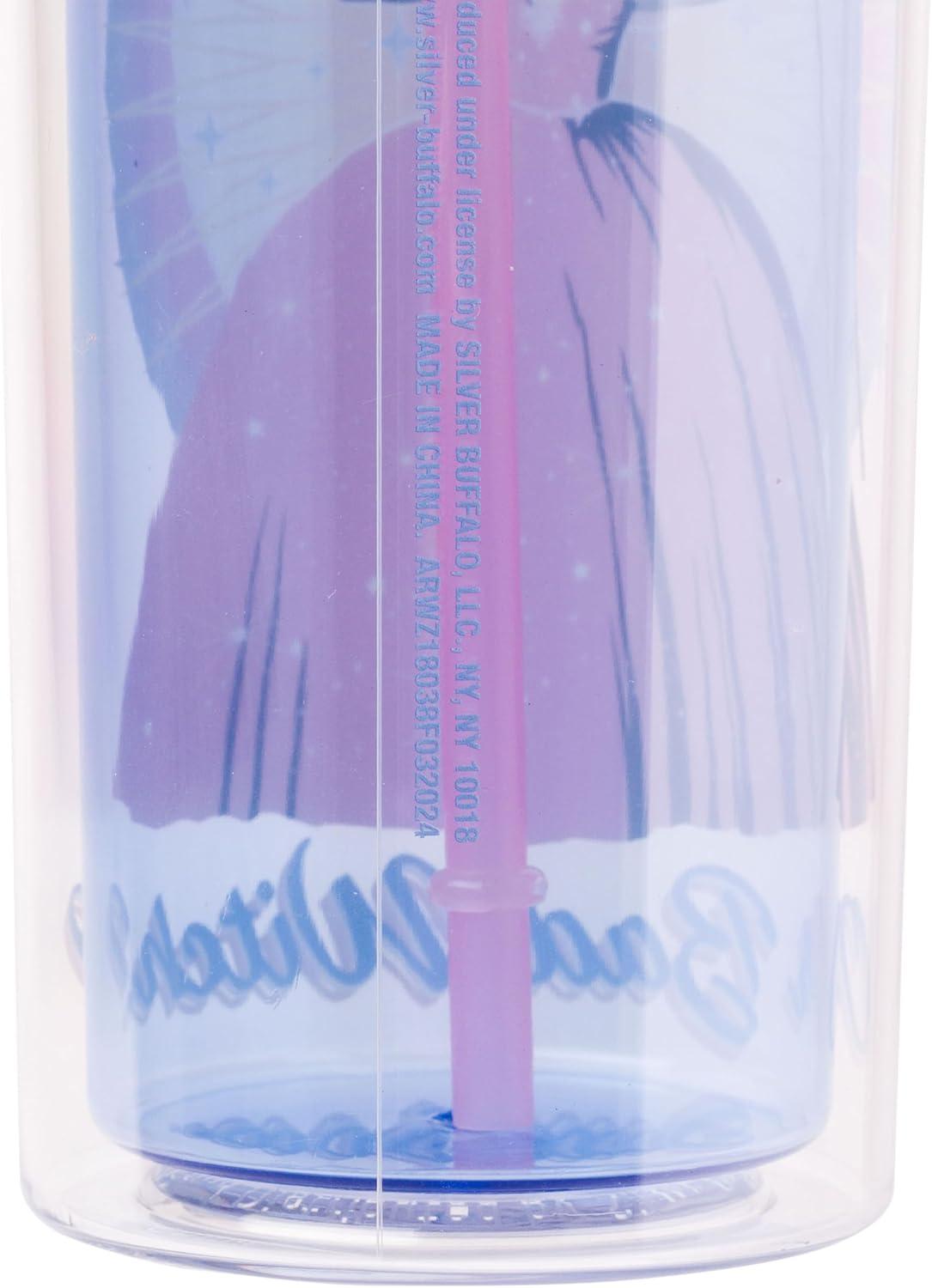 imageSilver Buffalo Wicked Core Elphaba and Glinda Split Patterns Rhinestone Lid 20oz Plastic Tall Cold Cup wLid and StrawWizard of Oz Glinda