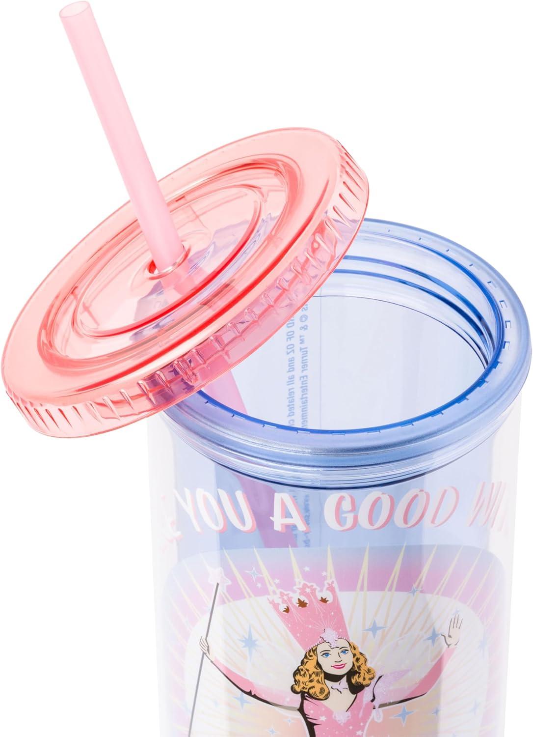 imageSilver Buffalo Wicked Core Elphaba and Glinda Split Patterns Rhinestone Lid 20oz Plastic Tall Cold Cup wLid and StrawWizard of Oz Glinda