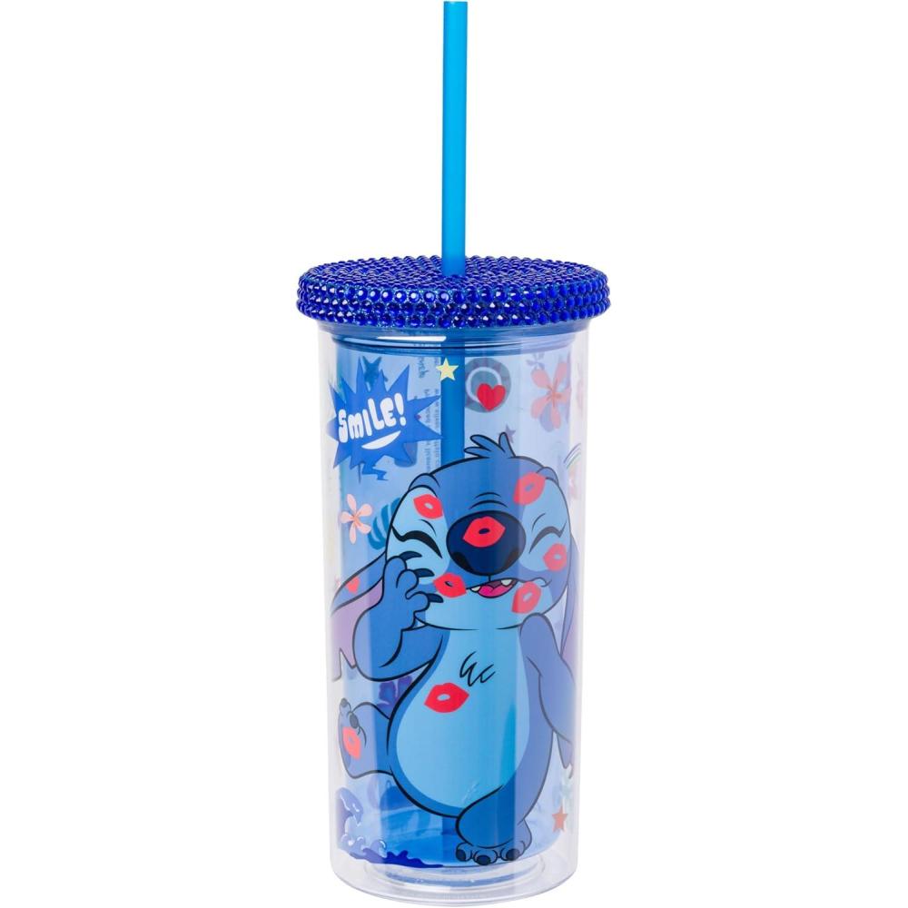 imageSilver Buffalo Wicked Core Elphaba and Glinda Split Patterns Rhinestone Lid 20oz Plastic Tall Cold Cup wLid and StrawBlueMulti