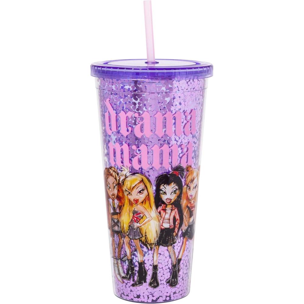 imageSilver Buffalo Wicked Core Elphaba and Glinda Split Patterns Rhinestone Lid 20oz Plastic Tall Cold Cup wLid and StrawBratz Drama Mama Big