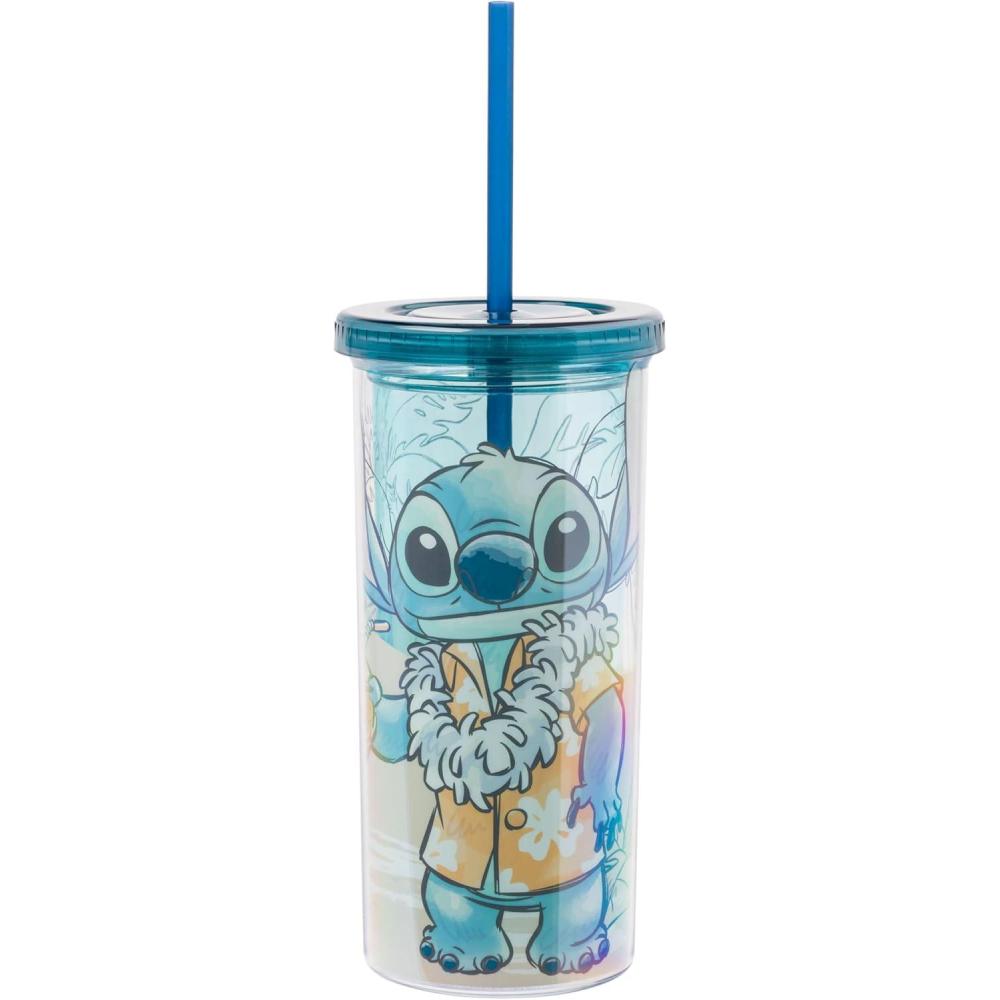 imageSilver Buffalo Wicked Core Elphaba and Glinda Split Patterns Rhinestone Lid 20oz Plastic Tall Cold Cup wLid and StrawLilo and Stitch in Hawaiian Shirt