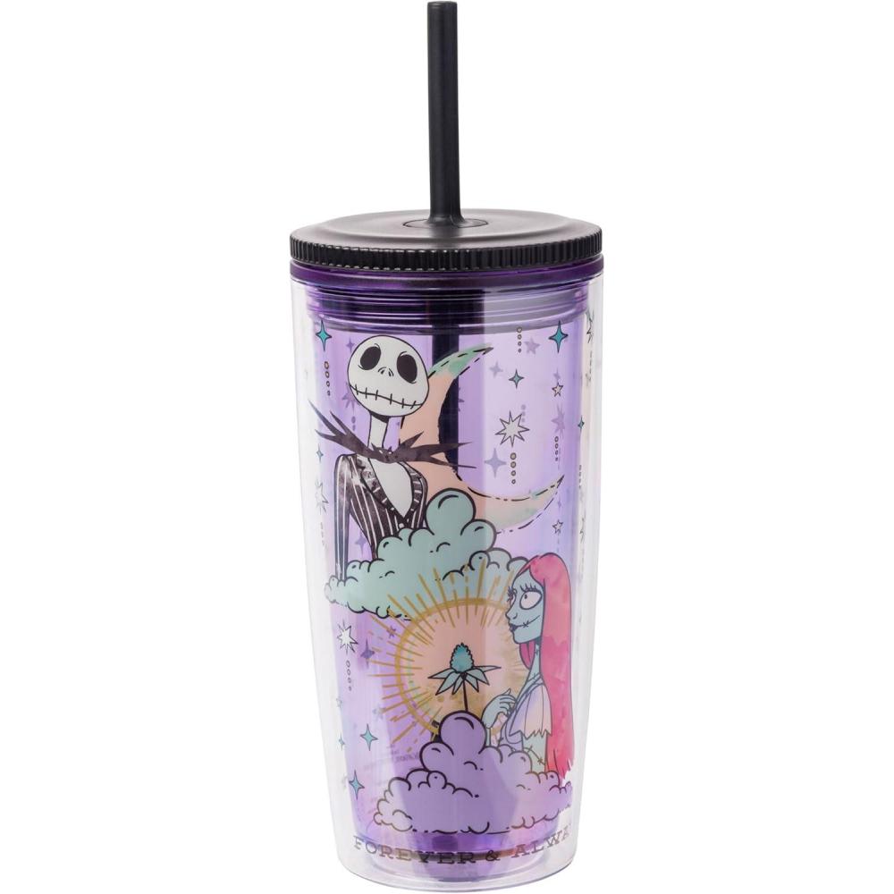 imageSilver Buffalo Wicked Core Elphaba and Glinda Split Patterns Rhinestone Lid 20oz Plastic Tall Cold Cup wLid and StrawPurpleMulti