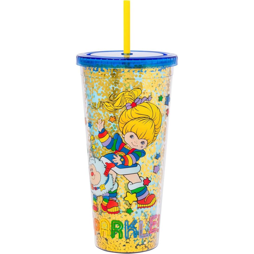 imageSilver Buffalo Wicked Core Elphaba and Glinda Split Patterns Rhinestone Lid 20oz Plastic Tall Cold Cup wLid and StrawRainbow Brite Big