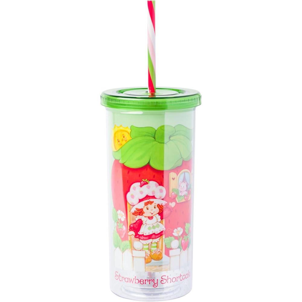 imageSilver Buffalo Wicked Core Elphaba and Glinda Split Patterns Rhinestone Lid 20oz Plastic Tall Cold Cup wLid and StrawStrawberry Shortcake Strawberry House