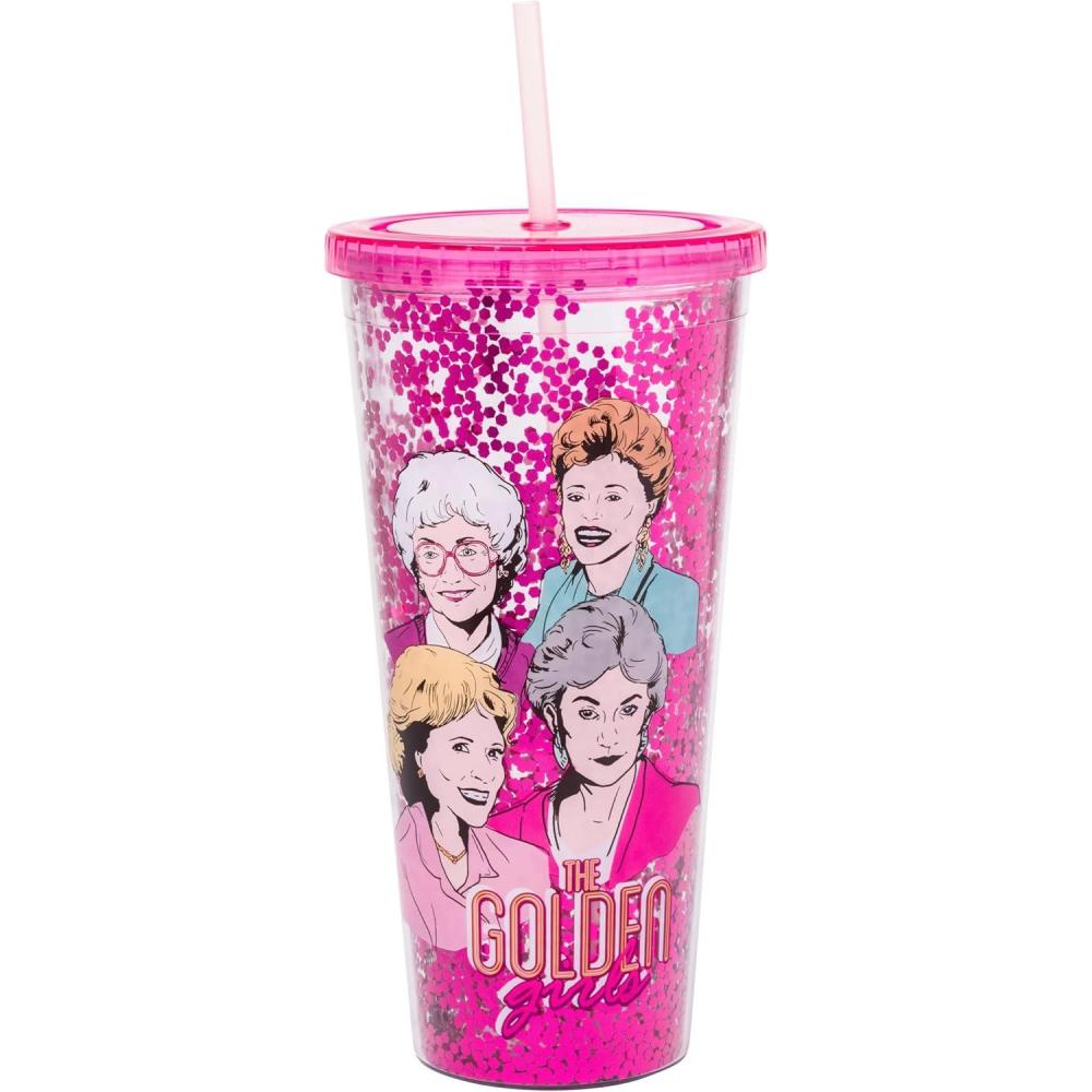 imageSilver Buffalo Wicked Core Elphaba and Glinda Split Patterns Rhinestone Lid 20oz Plastic Tall Cold Cup wLid and StrawThe Golden Girls Big