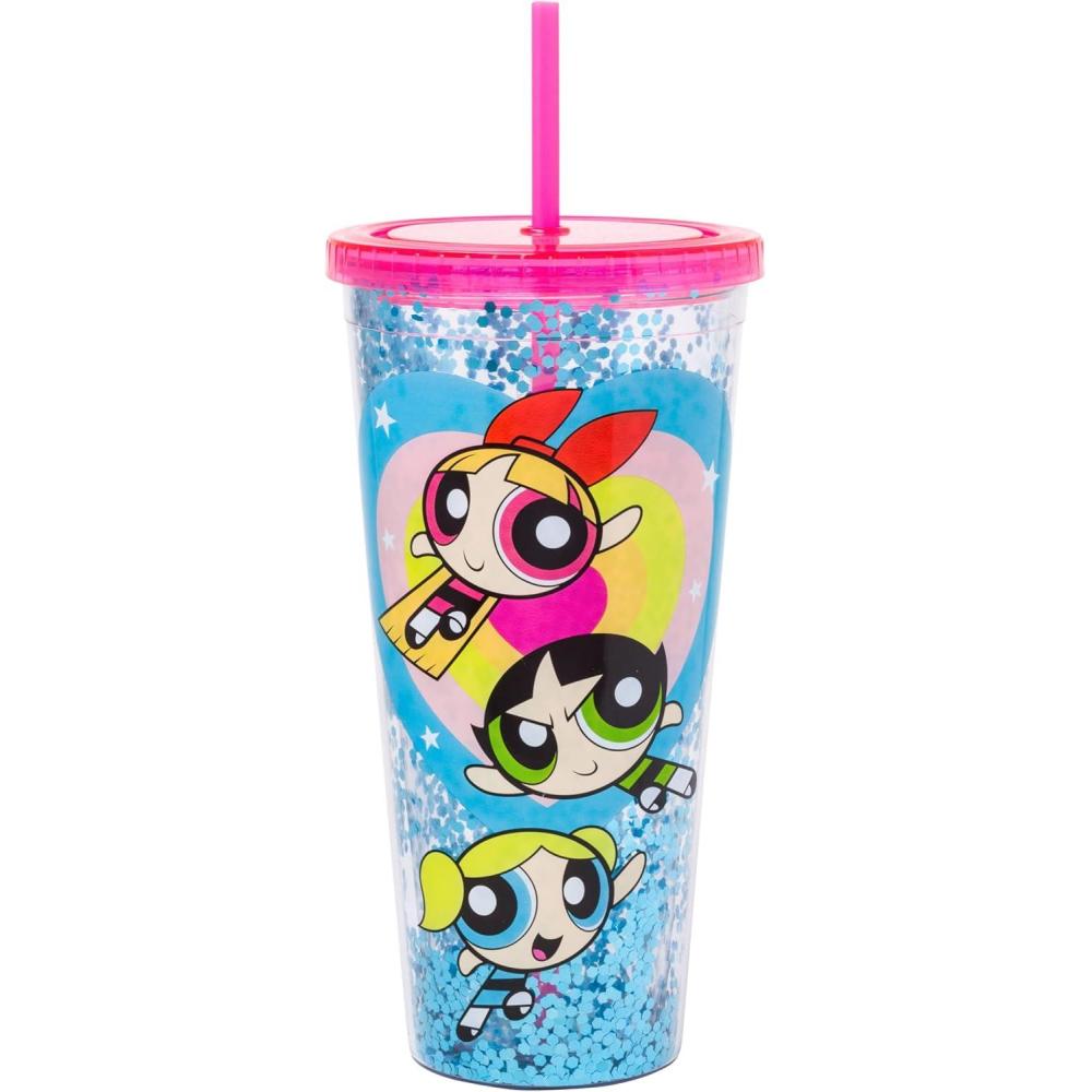 imageSilver Buffalo Wicked Core Elphaba and Glinda Split Patterns Rhinestone Lid 20oz Plastic Tall Cold Cup wLid and StrawThe Powerpuff Girls Big
