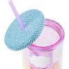 Silver Buffalo Wicked Core Elphaba and Glinda Split Patterns Rhinestone Lid 20oz Plastic Tall Cold Cup w/Lid and Straw(Care Bears with Rhinestones Lid)