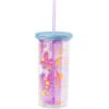 Silver Buffalo Wicked Core Elphaba and Glinda Split Patterns Rhinestone Lid 20oz Plastic Tall Cold Cup w/Lid and Straw(Care Bears with Rhinestones Lid)