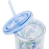 Silver Buffalo Wicked Core Elphaba and Glinda Split Patterns Rhinestone Lid 20oz Plastic Tall Cold Cup w/Lid and Straw(Lilo and Stitch Floral and Leaves)