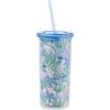 Silver Buffalo Wicked Core Elphaba and Glinda Split Patterns Rhinestone Lid 20oz Plastic Tall Cold Cup w/Lid and Straw(Lilo and Stitch Floral and Leaves)