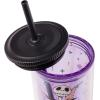 Silver Buffalo Wicked Core Elphaba and Glinda Split Patterns Rhinestone Lid 20oz Plastic Tall Cold Cup w/Lid and Straw(Purple/Multi)