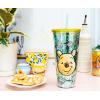 Silver Buffalo Wicked Core Elphaba and Glinda Split Patterns Rhinestone Lid 20oz Plastic Tall Cold Cup w/Lid and Straw(Winnie the Pooh Flowers (Big))