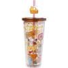 Silver Buffalo Peanuts Fall Autumn Thanksgiving Feast Featuring Snoopy and Woodstock Plastic Cold Cup with Lid and Straw Topper, 24 Ounces