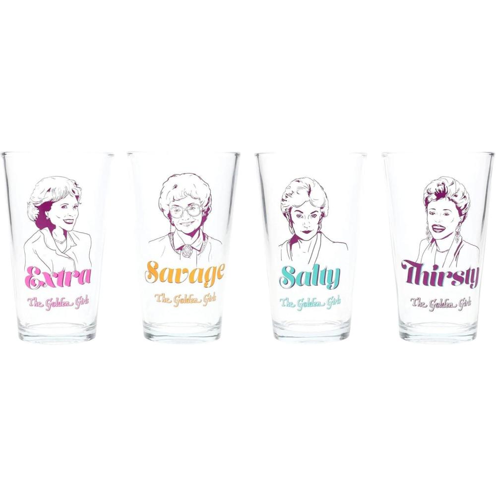 imageSilver Buffalo Golden Girls Line Art Salty Thirsty Extra Savage 4pc Pint Glass Set 16 Ounces16 Ounces