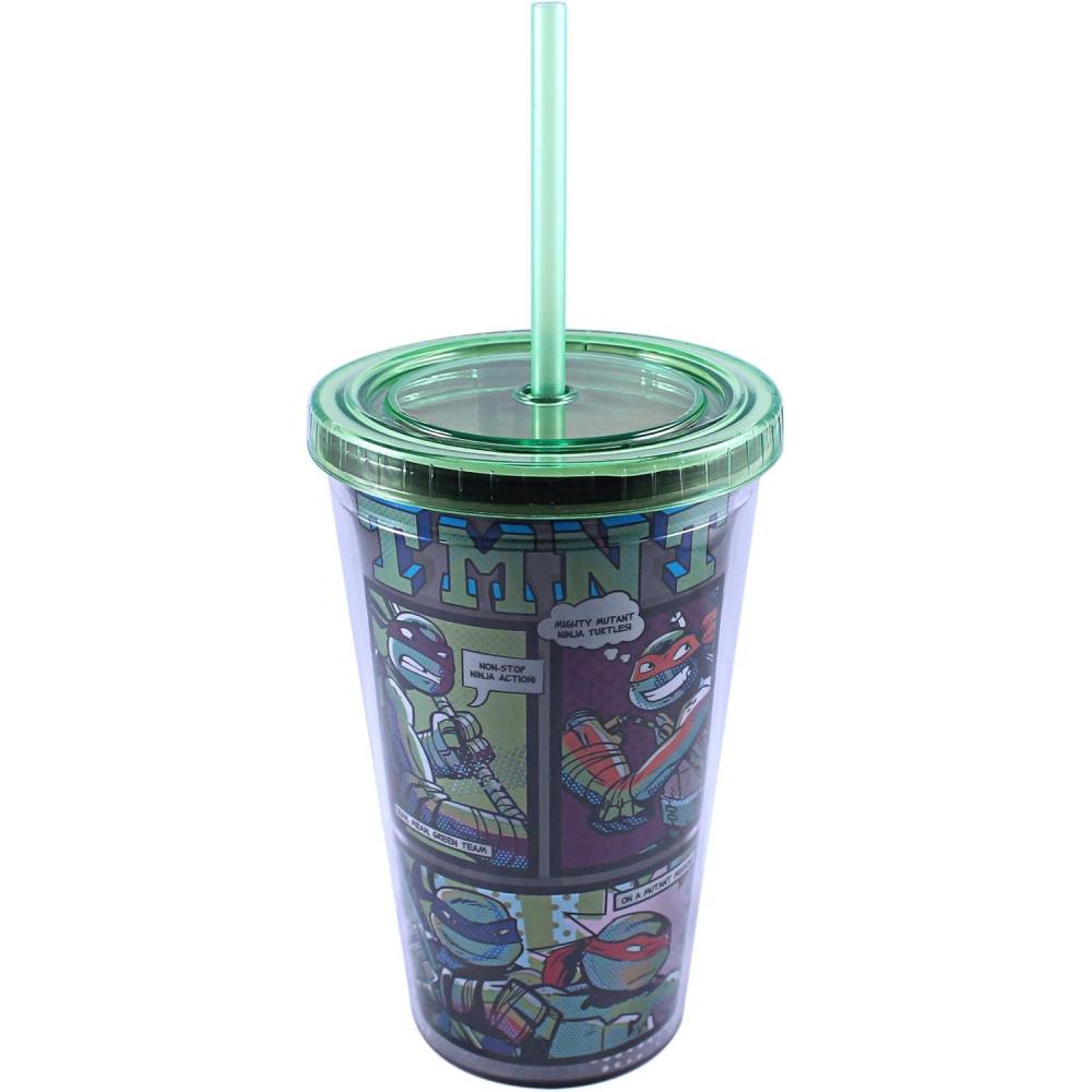 imageSilver Buffalo NT15087Z TMNT Comic Laser Cold Cup with Lid ampamp Straw