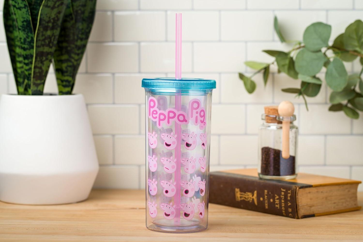 imageSilver Buffalo Peppa Pig Plastic Tall Cold Cup with Lid and Straw 20 OuncesMulticolor