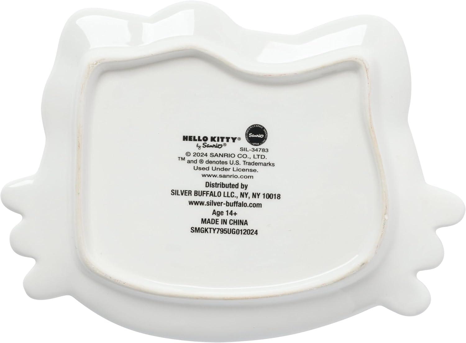 imageSilver Buffalo Sanrio Hello Kitty Face Sculpted Ceramic Trinket Tray Decorative Plate