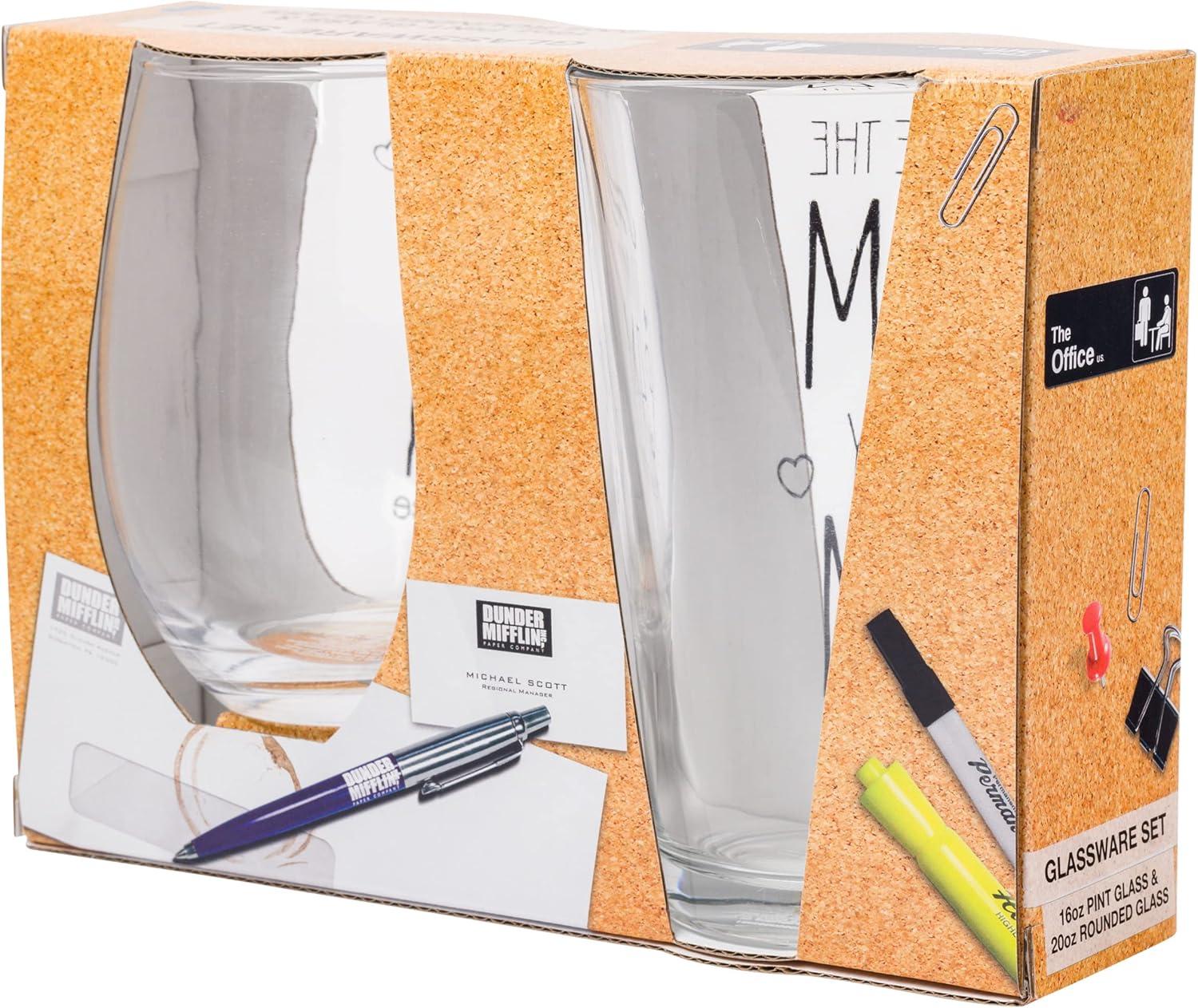 imageSilver Buffalo The Office Jim to my Pam 2pc 16oz Pint and 20oz Stemless Glass Set