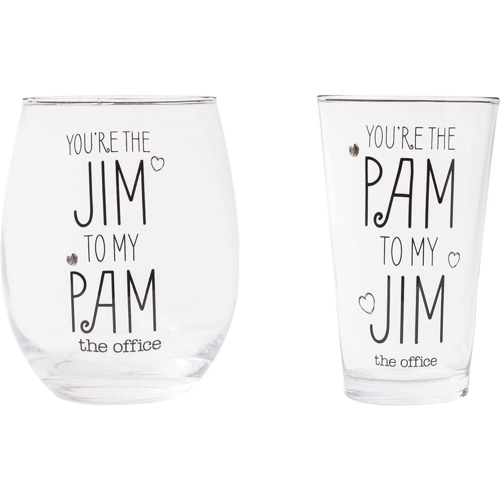 imageSilver Buffalo The Office Jim to my Pam 2pc 16oz Pint and 20oz Stemless Glass Set