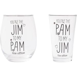 Silver Buffalo The Office Jim to my Pam 2pc 16oz Pint and 20oz Stemless Glass Set