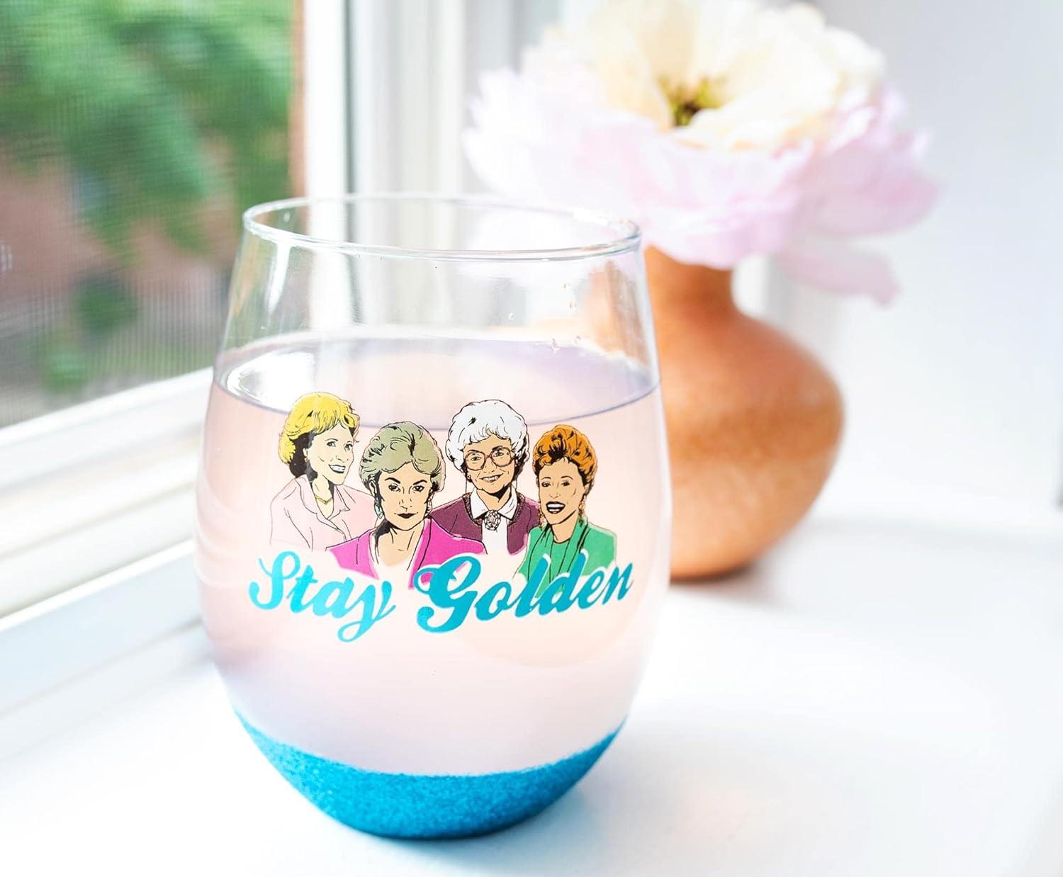 imageGolden Girls The Squad Goals Stemless Wine Glass Official TV Show Collectible Drinkware Novelty Kitchen Gifts Cocktail Glass For Home Barware Holds 20 OuncesTeal