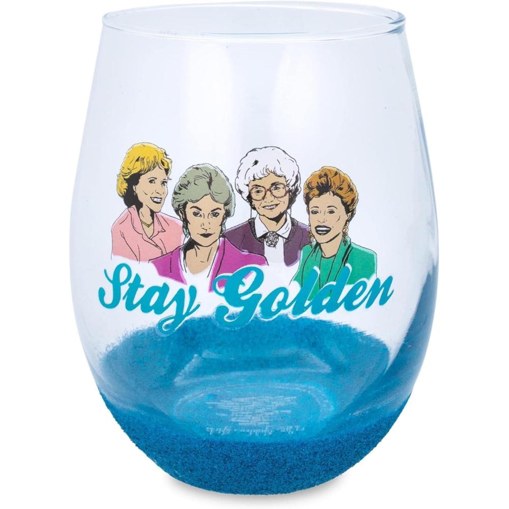 imageGolden Girls The Squad Goals Stemless Wine Glass Official TV Show Collectible Drinkware Novelty Kitchen Gifts Cocktail Glass For Home Barware Holds 20 OuncesTeal