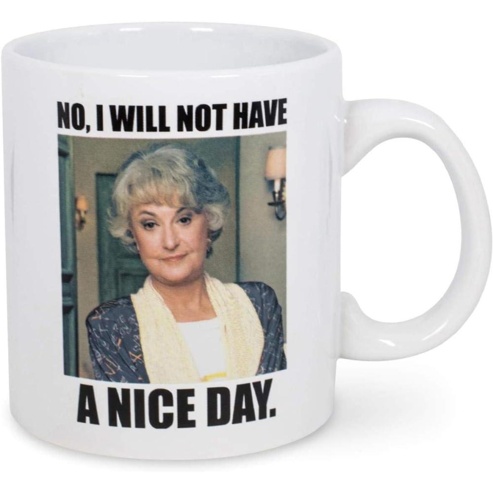imageOfficial The Golden Girls I Will Not Have A Nice Day Mug 20Ounce White Ceramic Cup for Hot Coffee Tea Water Best Novelty Drinkware wShow Logo Features Dorothy Zbornak Licensed Merchandise