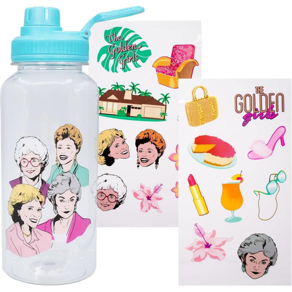 imageSilver Buffalo Golden Girls Group Twist Spout Plastic Water Bottle with Stickers You Stick Yourself 32 Ounces