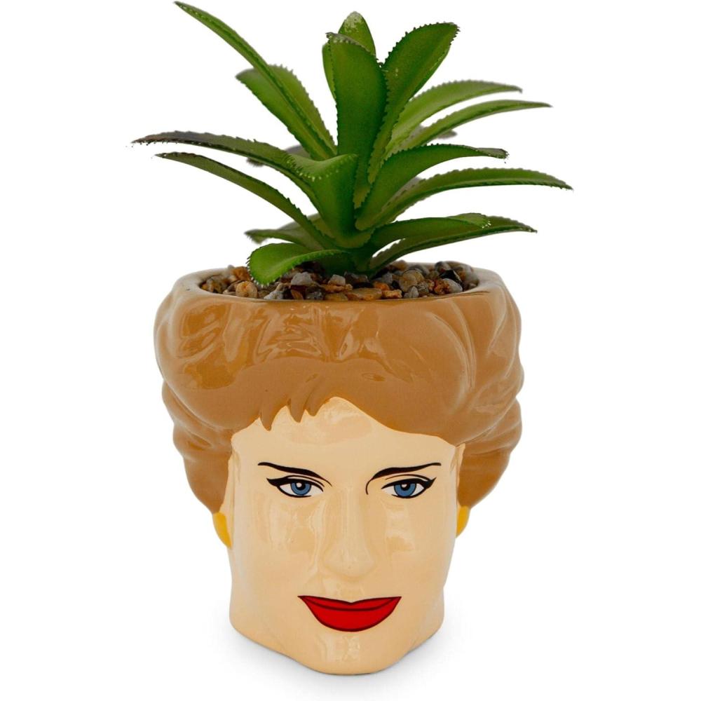 imageSilver Buffalo The Golden Girls Sophia Face Mini Ceramic Planter Decor Official TV Show Collectible Small Flower Pot for Indoor Plants Includes Artificial Succulent 3 InchesBlanche