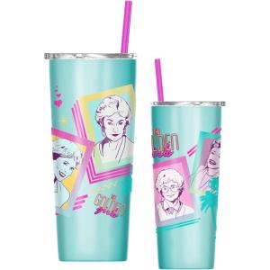 Silver Buffalo Golden Girls Double Walled Stainless Steel Tumbler with Straw, Insulated Travel Cup Featuring Blanche Devereaux, Dorothy Zbornak, Sophia Petrillo, and Rose Nylund, 22 Ounces