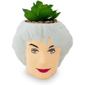 Silver Buffalo The Golden Girls Sophia Face Mini Ceramic Planter Decor | Official TV Show Collectible | Small Flower Pot for Indoor Plants, Includes Artificial Succulent | 3 Inches(White)