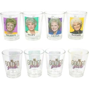 Silver Buffalo The Golden Girls Thirsty Salty Extra Savage 1.5-Ounce Mini Glass Cups, Set Of 4 | Official TV Show Collectible Drinkware | Novelty Kitchen Gifts, Shot Glasses For Home Barware(Thirsty Salty Extra Savage)