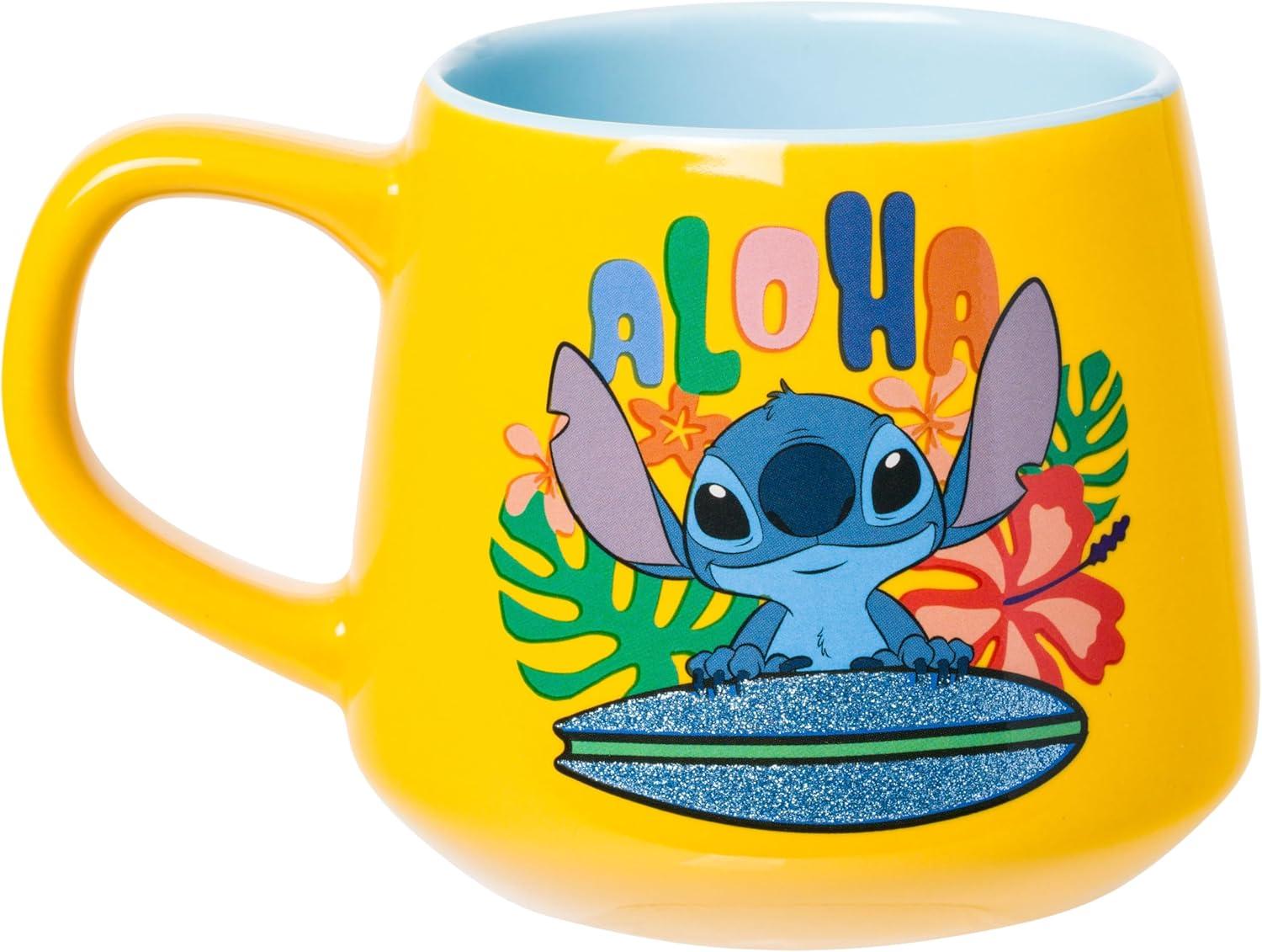 imageSilver Buffalo Lilo and Stitch Halloween Give Me Candy Glitter 20oz Ceramic MugSurfboard Glitter 18 Ounces