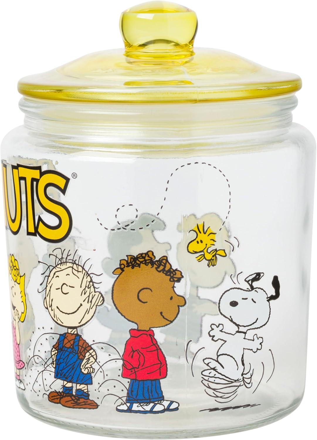 imageSilver Buffalo Peanuts Peppermint Dreams and Candy Cane Christmas Featuring Snoopy Charlie Brown Lucy Linus and Franklin Ceramic Cookie Snack Jar LargePeanuts Squad Glass