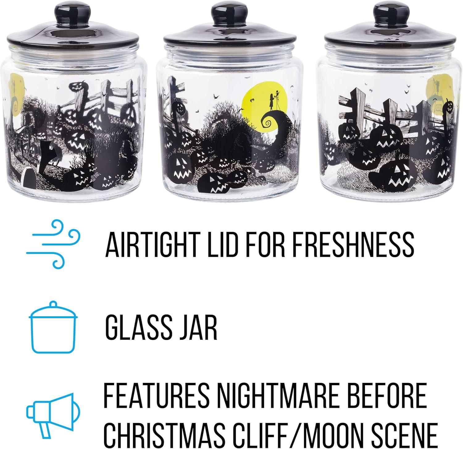 imageSilver Buffalo Peanuts Peppermint Dreams and Candy Cane Christmas Featuring Snoopy Charlie Brown Lucy Linus and Franklin Ceramic Cookie Snack Jar LargeNightmare Before Christmas Glass