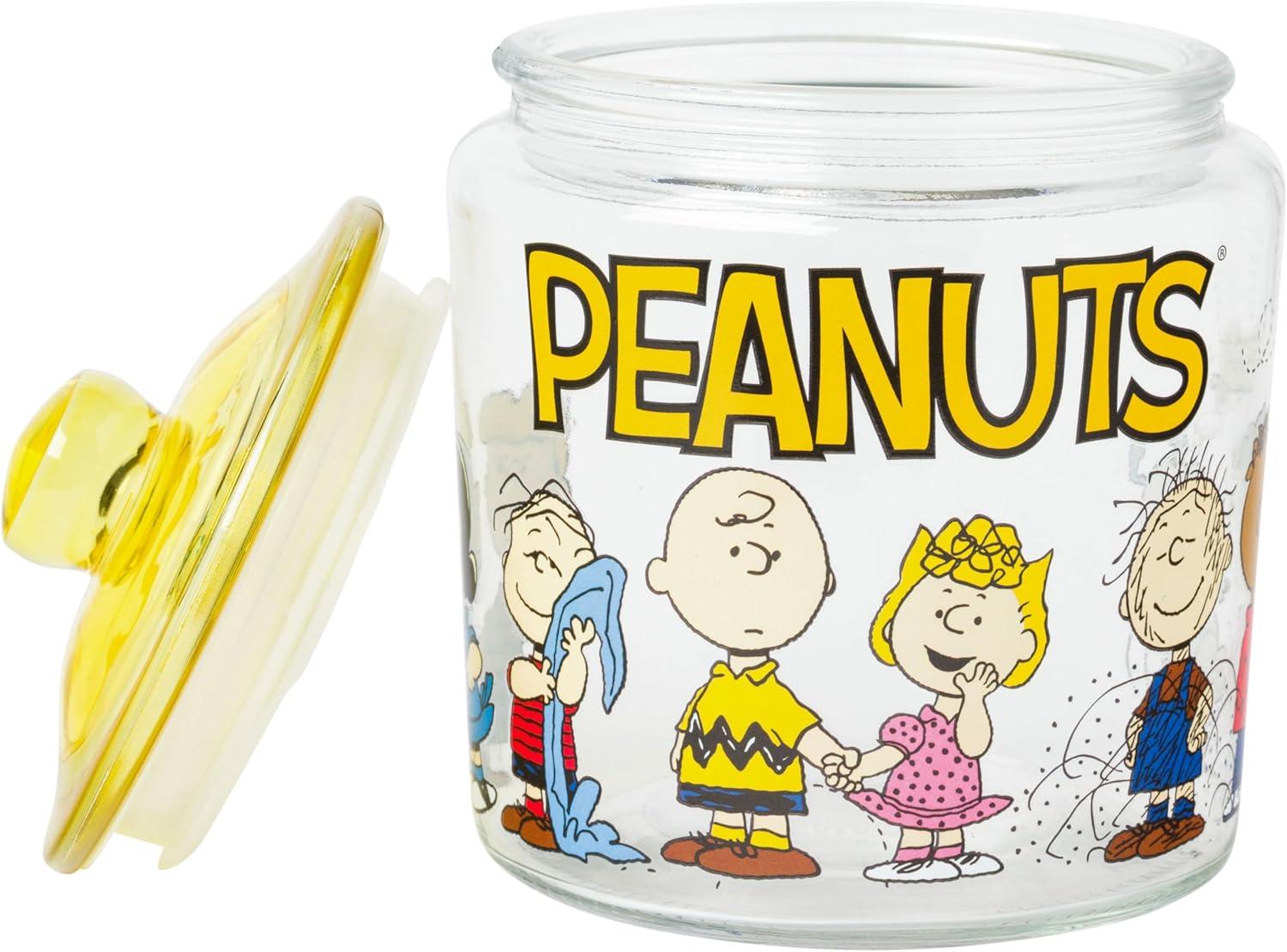 imageSilver Buffalo Peanuts Peppermint Dreams and Candy Cane Christmas Featuring Snoopy Charlie Brown Lucy Linus and Franklin Ceramic Cookie Snack Jar LargePeanuts Squad Glass