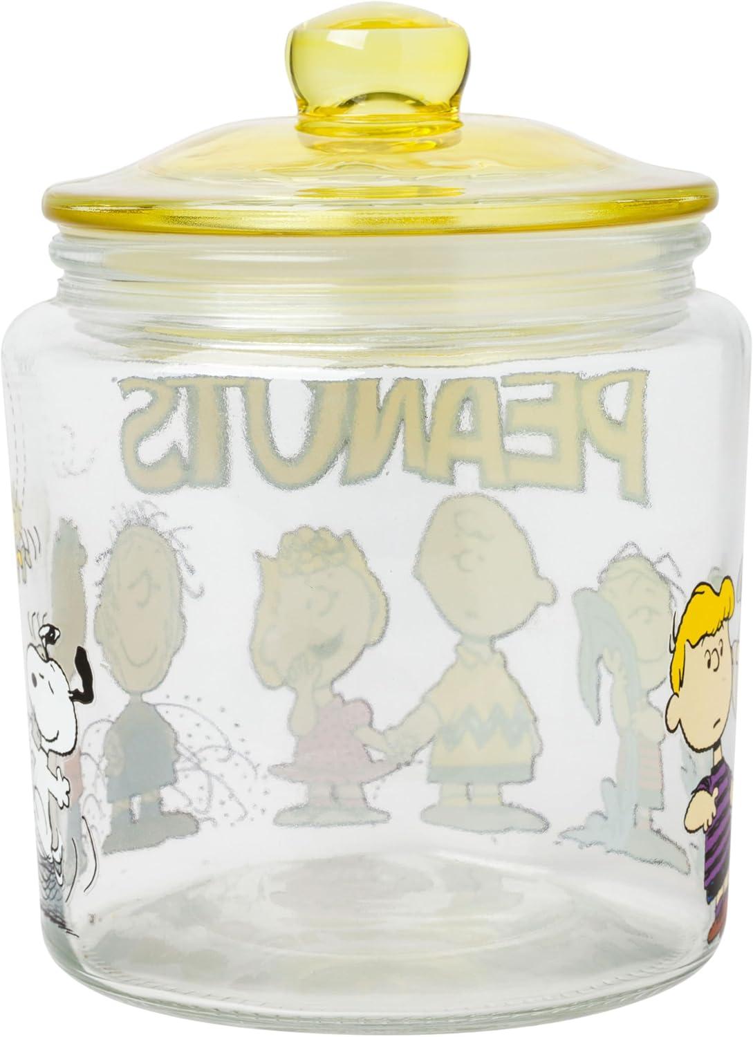 imageSilver Buffalo Peanuts Peppermint Dreams and Candy Cane Christmas Featuring Snoopy Charlie Brown Lucy Linus and Franklin Ceramic Cookie Snack Jar LargePeanuts Squad Glass