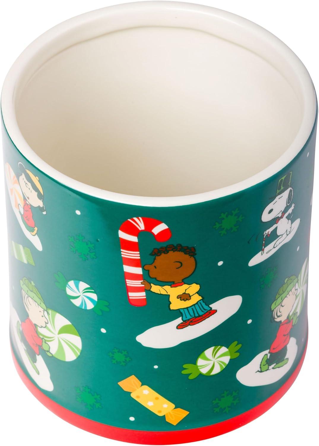 imageSilver Buffalo Peanuts Peppermint Dreams and Candy Cane Christmas Featuring Snoopy Charlie Brown Lucy Linus and Franklin Ceramic Cookie Snack Jar LargePeanuts Christmas Ceramic