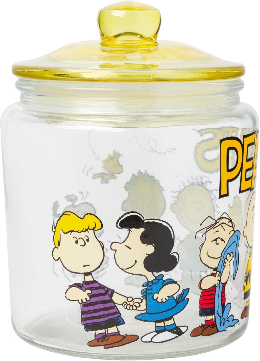 imageSilver Buffalo Peanuts Peppermint Dreams and Candy Cane Christmas Featuring Snoopy Charlie Brown Lucy Linus and Franklin Ceramic Cookie Snack Jar LargePeanuts Squad Glass