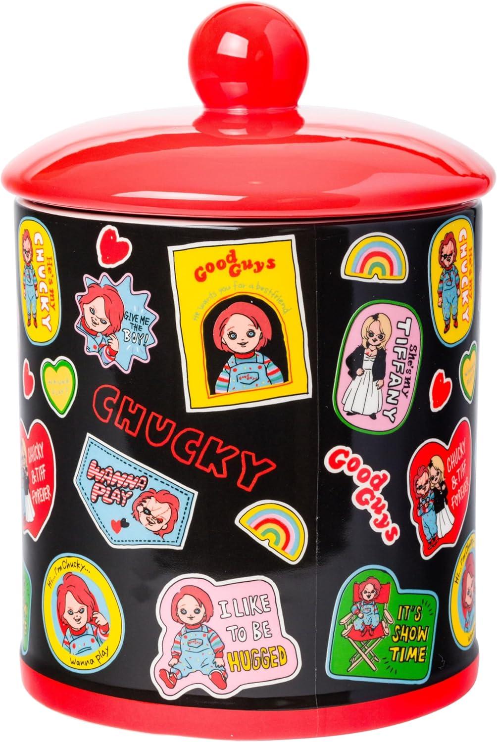 imageSilver Buffalo Peanuts Peppermint Dreams and Candy Cane Christmas Featuring Snoopy Charlie Brown Lucy Linus and Franklin Ceramic Cookie Snack Jar LargeChucky and Tiffany Ceramic