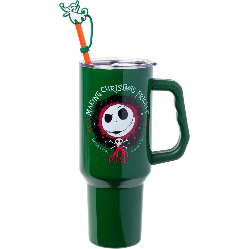 imageSilver Buffalo Disney Nightmare Before Christmas Making Xmas Fright Featuring Jack Skellington ampamp Zero Stainless Steel Tumbler with Handle Straw and Straw Cap Fits in Standard Cup Holder 40 OuncesNightmare Before Christmas Making Xmas Fright