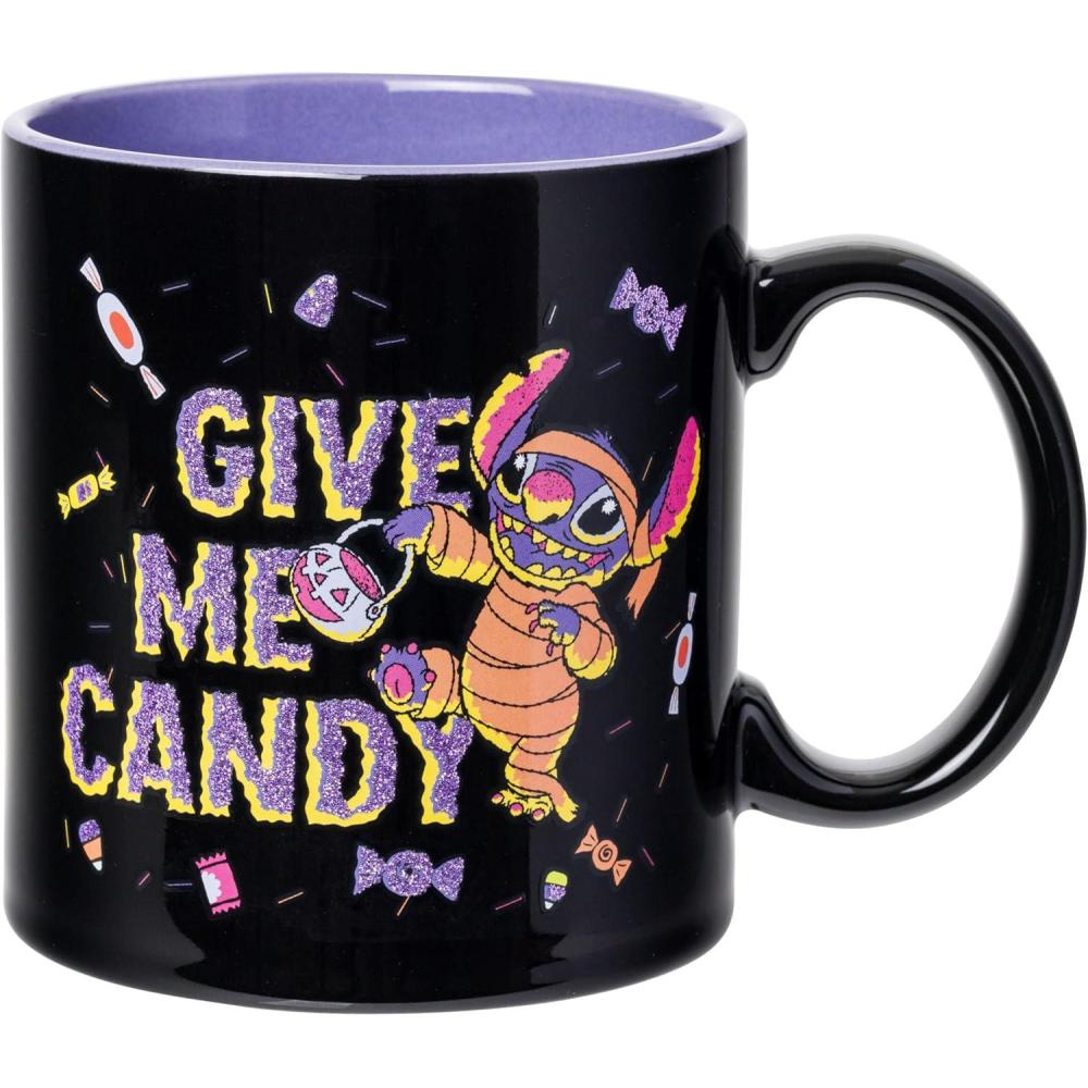 imageSilver Buffalo Lilo and Stitch Halloween Give Me Candy Glitter 20oz Ceramic MugGive Me Candy
