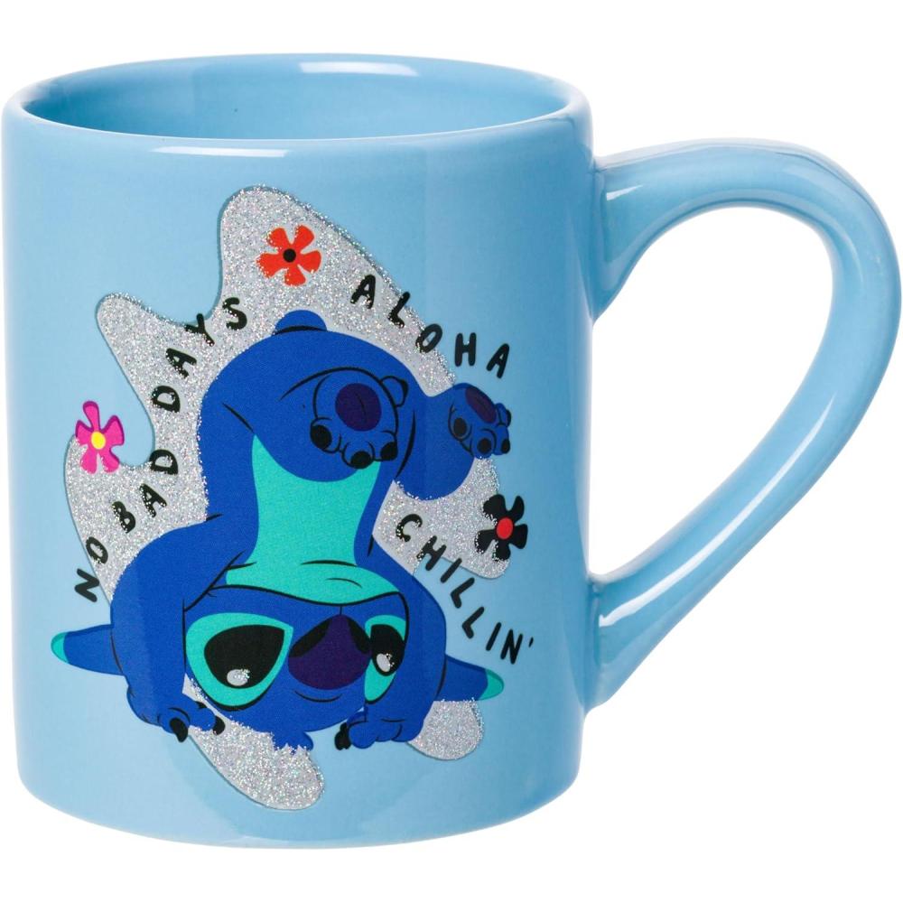 imageSilver Buffalo Lilo and Stitch Halloween Give Me Candy Glitter 20oz Ceramic MugNo Bad Days Chillin Glitter 14 Ounces