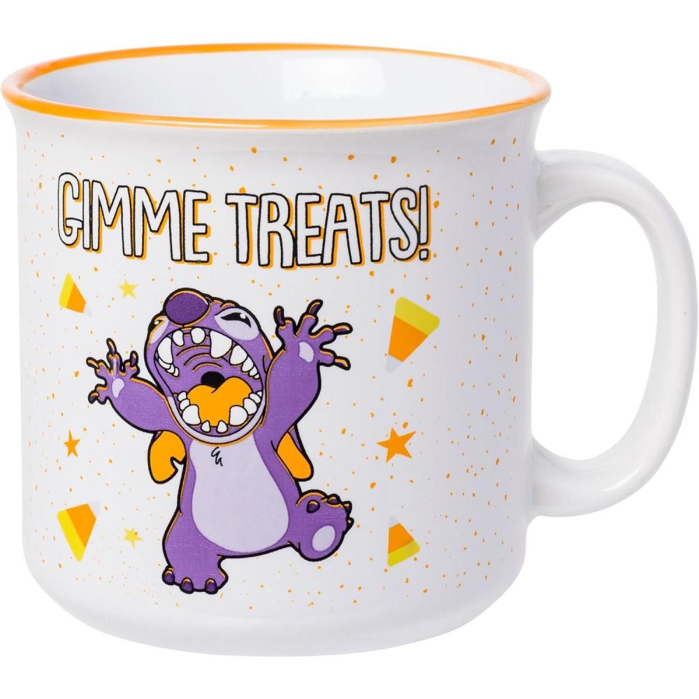imageSilver Buffalo Lilo and Stitch Halloween Give Me Candy Glitter 20oz Ceramic MugWhiteMulti