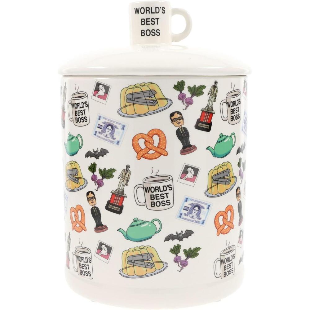 imageSilver Buffalo Peanuts Peppermint Dreams and Candy Cane Christmas Featuring Snoopy Charlie Brown Lucy Linus and Franklin Ceramic Cookie Snack Jar LargeThe Office Classic Icons Ceramic