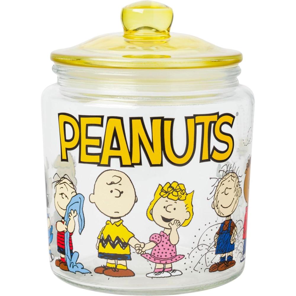 imageSilver Buffalo Peanuts Peppermint Dreams and Candy Cane Christmas Featuring Snoopy Charlie Brown Lucy Linus and Franklin Ceramic Cookie Snack Jar LargePeanuts Squad Glass