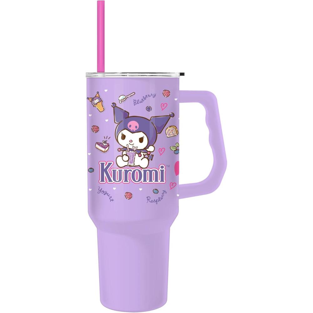 imageSilver Buffalo Sanrio Hello Kitty and Friends Stainless Steel Tumbler with Handle Featuring Kuromi Fits in Standard Cup Holder 40 Ounces